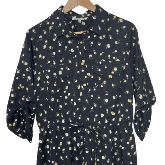 SPEED CONTROL | Women's Black & Yellow Lightweight Floral Shirt Dress | Size L - Picture 2 of 13
